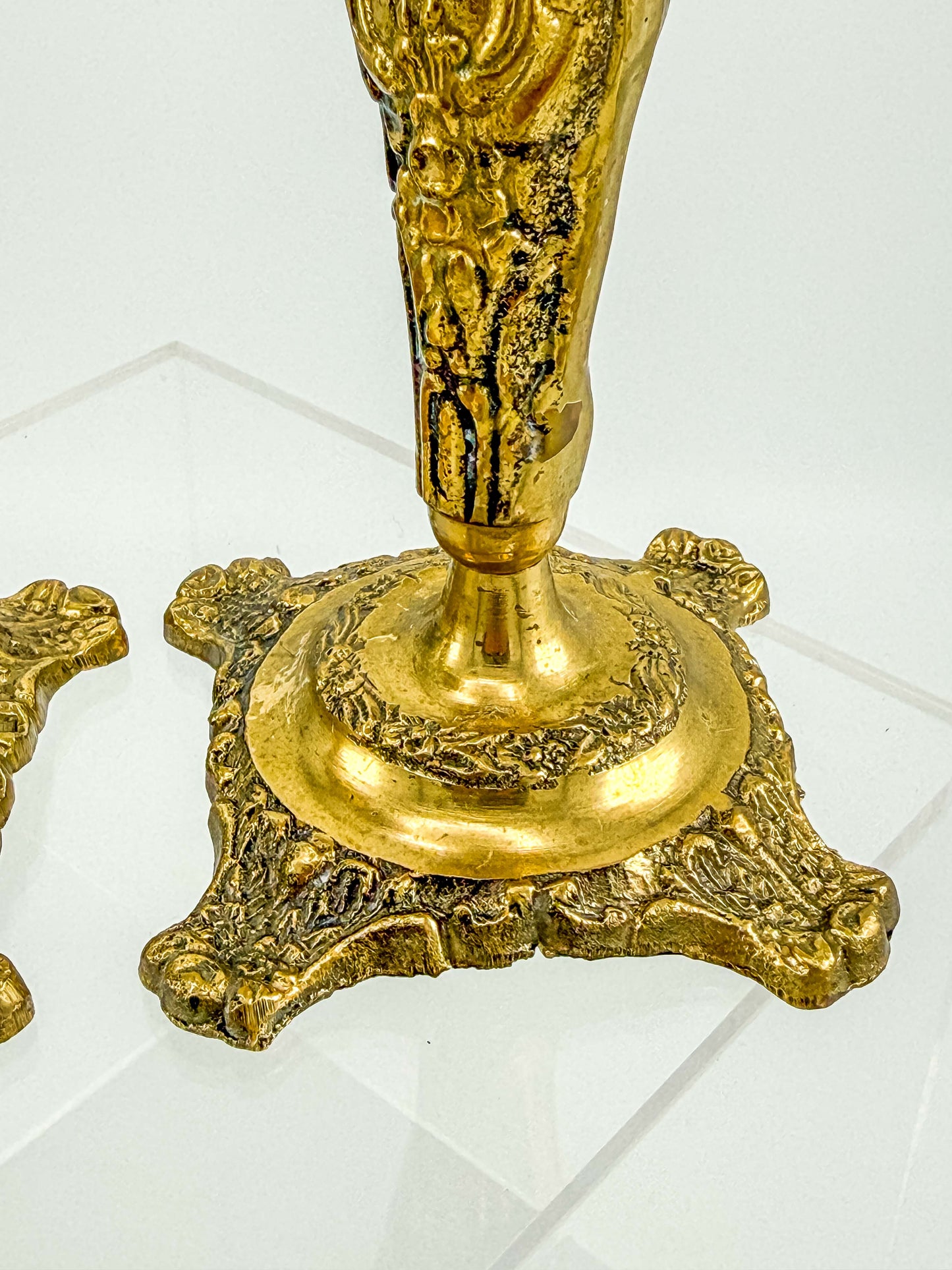 Vintage Brass Candlestick Holders — Ornate Repousse Floral Pair