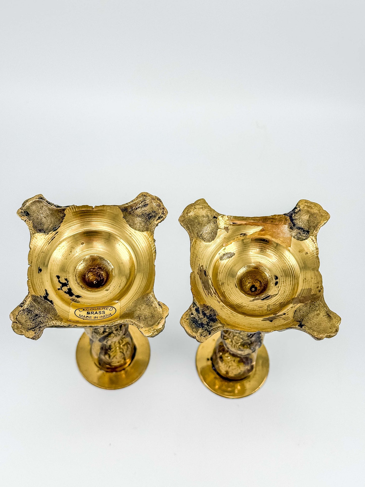 Vintage Brass Candlestick Holders — Ornate Repousse Floral Pair