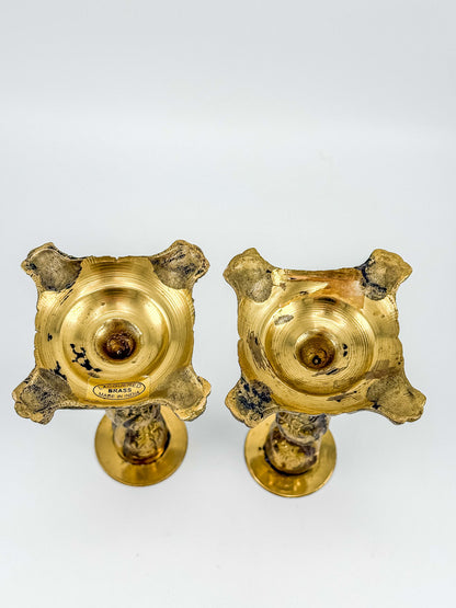 Vintage Brass Candlestick Holders — Ornate Repousse Floral Pair