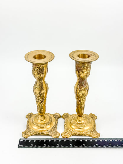 Vintage Brass Candlestick Holders — Ornate Repousse Floral Pair