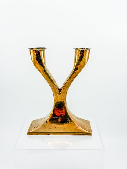 Vintage Brass Double Candelabra — Mid-Century Modern Y-Form Sculptural