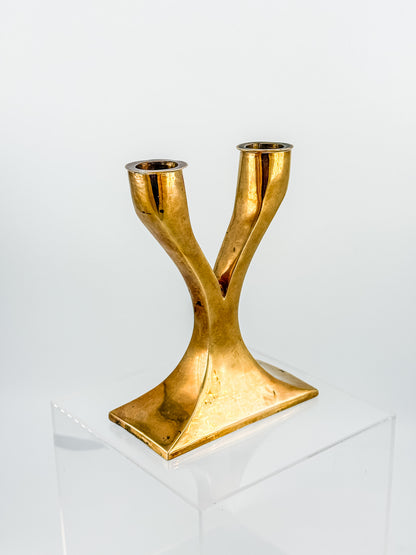 Vintage Brass Double Candelabra — Mid-Century Modern Y-Form Sculptural