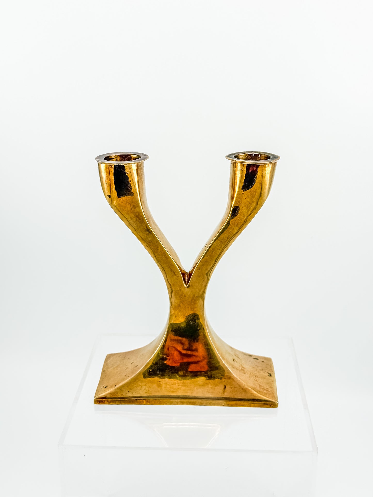 Vintage Brass Double Candelabra — Mid-Century Modern Y-Form Sculptural