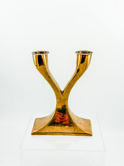 Vintage Brass Double Candelabra — Mid-Century Modern Y-Form Sculptural