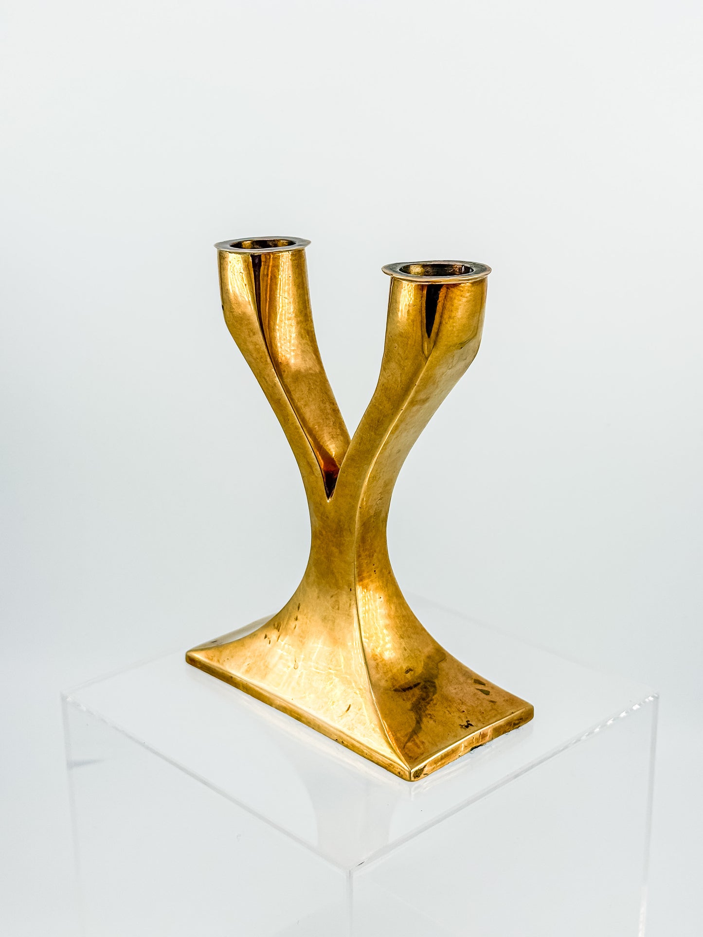 Vintage Brass Double Candelabra — Mid-Century Modern Y-Form Sculptural