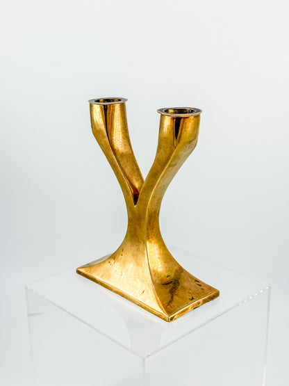 Vintage Brass Double Candelabra — Mid-Century Modern Y-Form Sculptural
