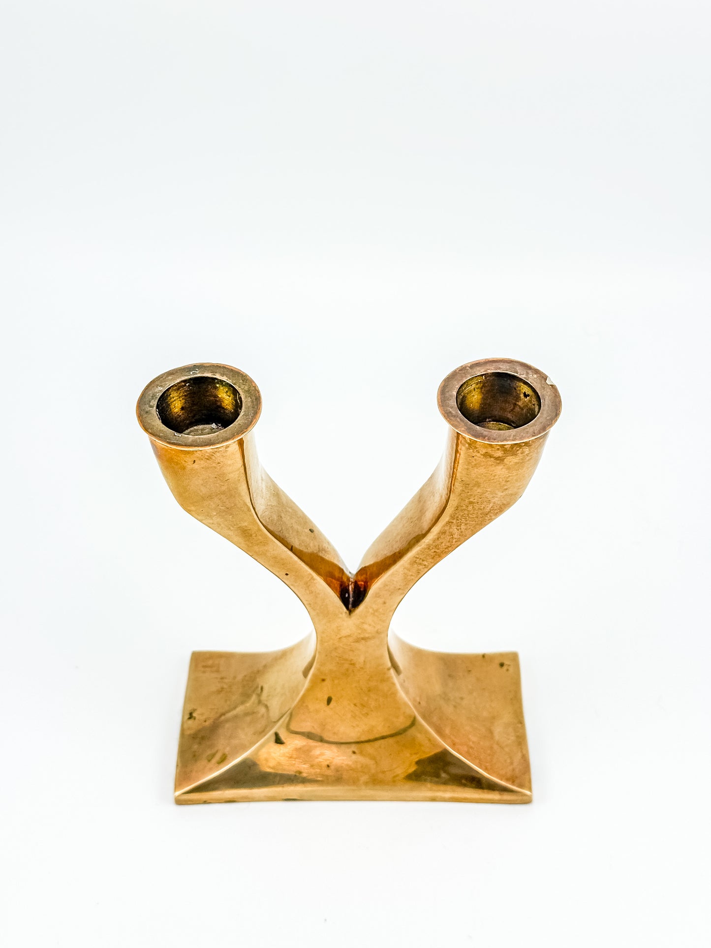 Vintage Brass Double Candelabra — Mid-Century Modern Y-Form Sculptural