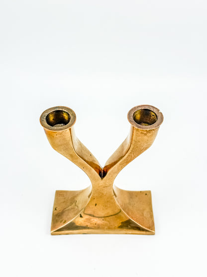 Vintage Brass Double Candelabra — Mid-Century Modern Y-Form Sculptural