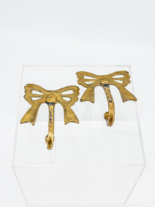 Vintage Brass Bow-Shaped Wall Hooks — Decorative Cast Brass Pair