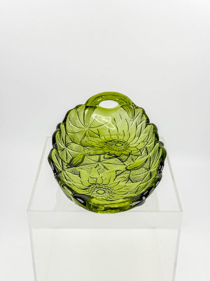 Vintage Indiana Glass Avocado Green Oval Relish Dish — Lily Pons Water Lily Pattern