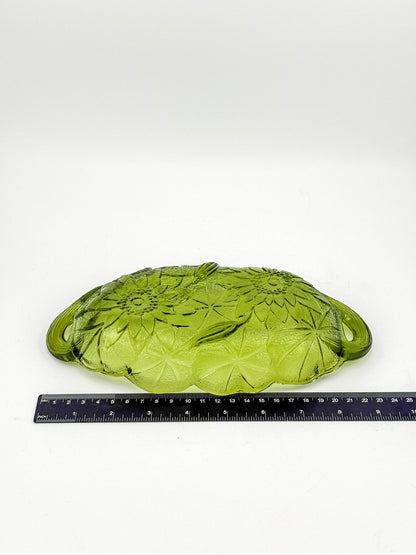 Vintage Indiana Glass Avocado Green Oval Relish Dish — Lily Pons Water Lily Pattern