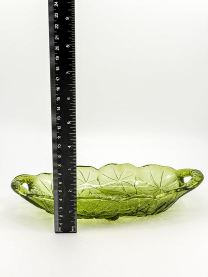 Vintage Indiana Glass Avocado Green Oval Relish Dish — Lily Pons Water Lily Pattern