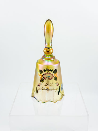 Vintage Fenton 50th Anniversary Gold Carnival Glass Bell — Hand-Painted, Artist Signed, Personalized