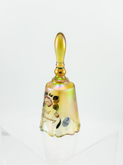 Vintage Fenton 50th Anniversary Gold Carnival Glass Bell — Hand-Painted, Artist Signed, Personalized