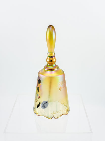 Vintage Fenton 50th Anniversary Gold Carnival Glass Bell — Hand-Painted, Artist Signed, Personalized