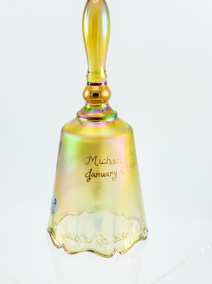 Vintage Fenton 50th Anniversary Gold Carnival Glass Bell — Hand-Painted, Artist Signed, Personalized