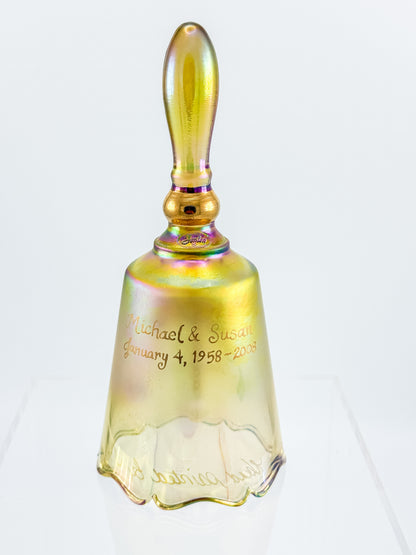 Vintage Fenton 50th Anniversary Gold Carnival Glass Bell — Hand-Painted, Artist Signed, Personalized