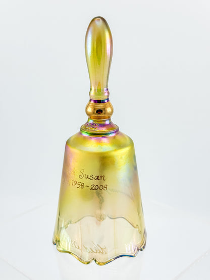 Vintage Fenton 50th Anniversary Gold Carnival Glass Bell — Hand-Painted, Artist Signed, Personalized