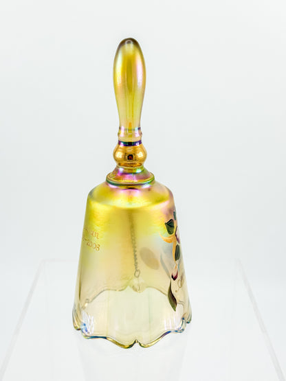 Vintage Fenton 50th Anniversary Gold Carnival Glass Bell — Hand-Painted, Artist Signed, Personalized