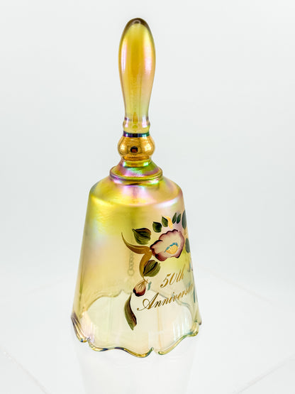 Vintage Fenton 50th Anniversary Gold Carnival Glass Bell — Hand-Painted, Artist Signed, Personalized