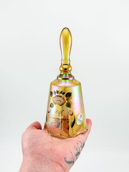 Vintage Fenton 50th Anniversary Gold Carnival Glass Bell — Hand-Painted, Artist Signed, Personalized