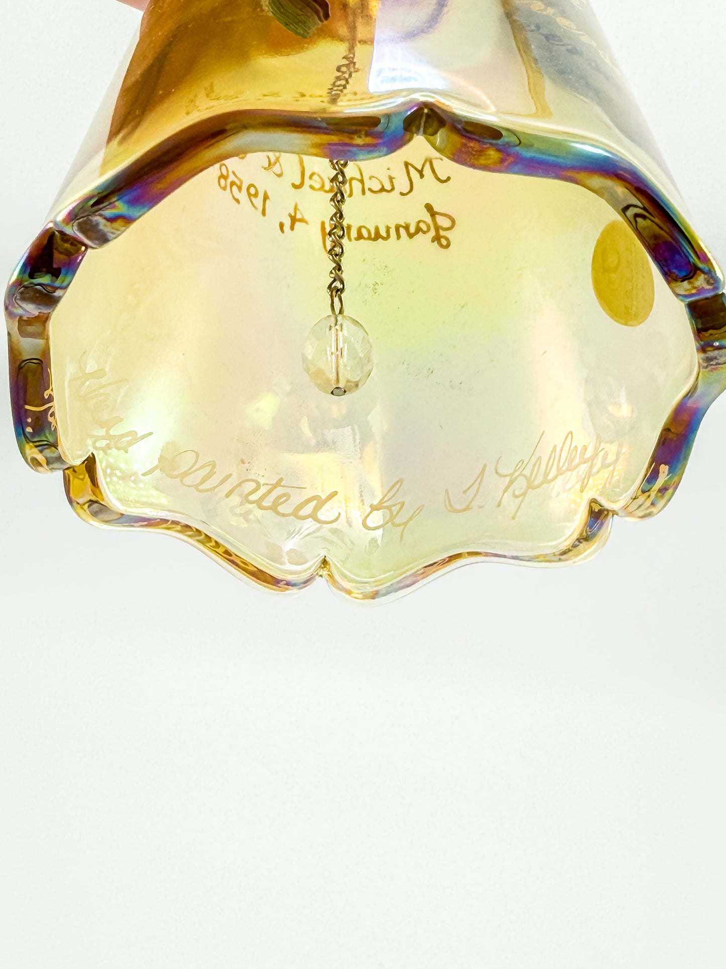 Vintage Fenton 50th Anniversary Gold Carnival Glass Bell — Hand-Painted, Artist Signed, Personalized