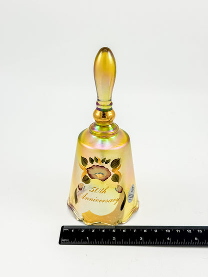 Vintage Fenton 50th Anniversary Gold Carnival Glass Bell — Hand-Painted, Artist Signed, Personalized