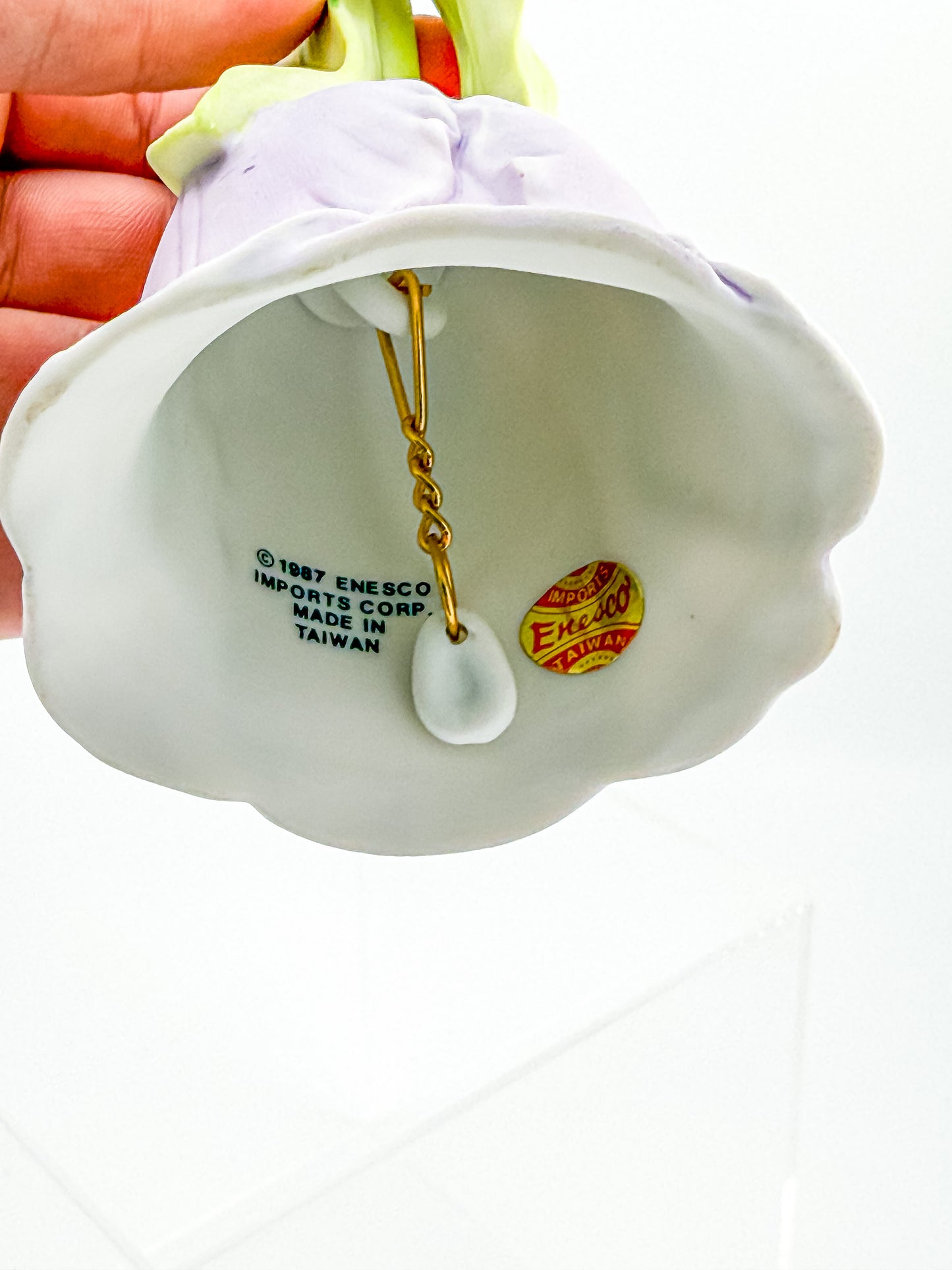 Vintage 1987 Enesco Lavender Tulip Flower Porcelain Bell — Bisque Matte Finish
