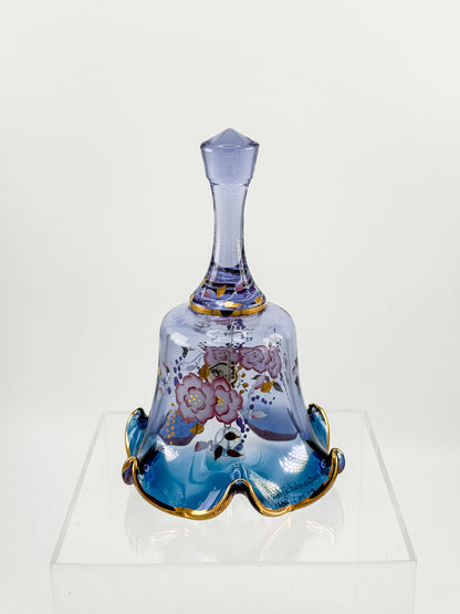 Vintage Fenton Mulberry Glass Bell — Hand-Painted Roses, Artist Signed, Original Sticker