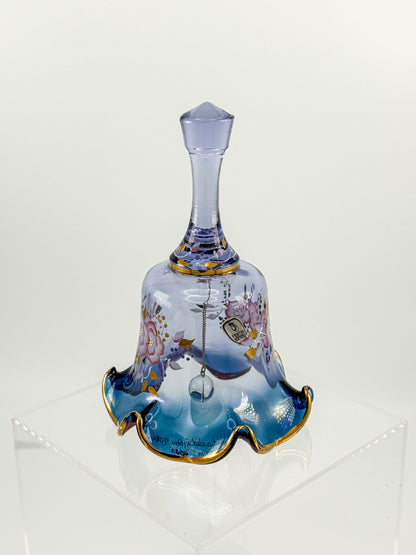 Vintage Fenton Mulberry Glass Bell — Hand-Painted Roses, Artist Signed, Original Sticker