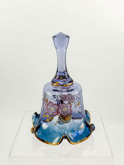 Vintage Fenton Mulberry Glass Bell — Hand-Painted Roses, Artist Signed, Original Sticker