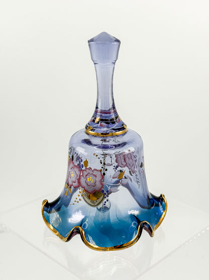 Vintage Fenton Mulberry Glass Bell — Hand-Painted Roses, Artist Signed, Original Sticker