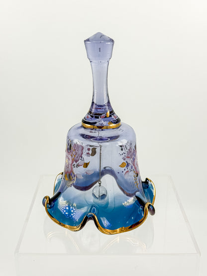 Vintage Fenton Mulberry Glass Bell — Hand-Painted Roses, Artist Signed, Original Sticker