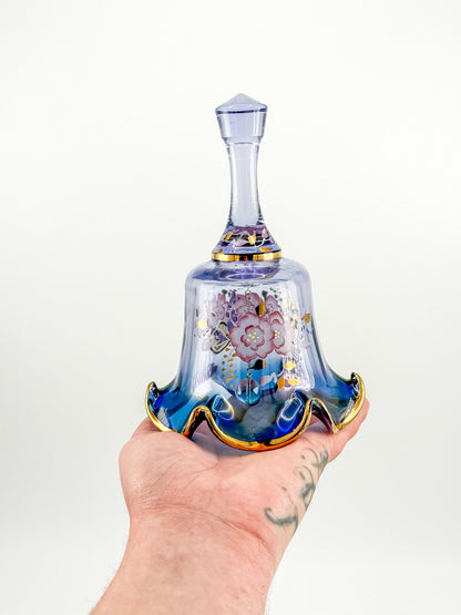 Vintage Fenton Mulberry Glass Bell — Hand-Painted Roses, Artist Signed, Original Sticker