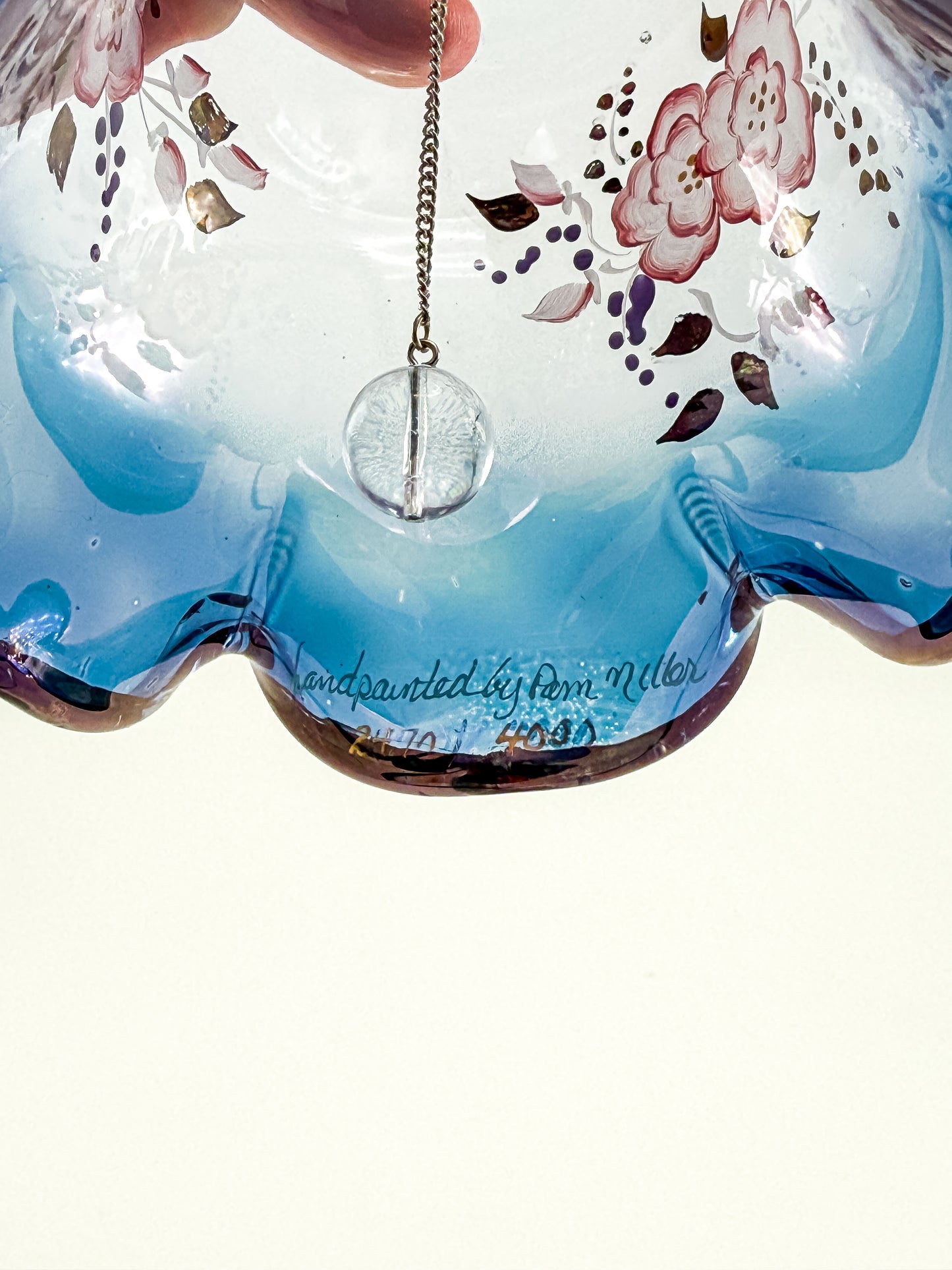Vintage Fenton Mulberry Glass Bell — Hand-Painted Roses, Artist Signed, Original Sticker
