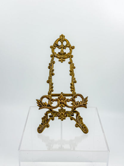 Vintage Brass Rococo Miniature Easel | Ornate Scrollwork Fleur-de-Lis Picture Stand