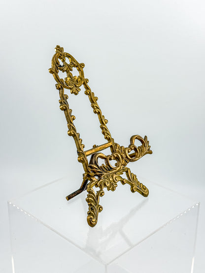 Vintage Brass Rococo Miniature Easel | Ornate Scrollwork Fleur-de-Lis Picture Stand