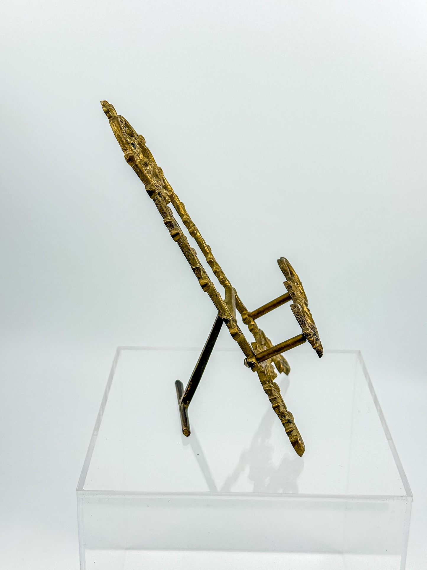 Vintage Brass Rococo Miniature Easel | Ornate Scrollwork Fleur-de-Lis Picture Stand