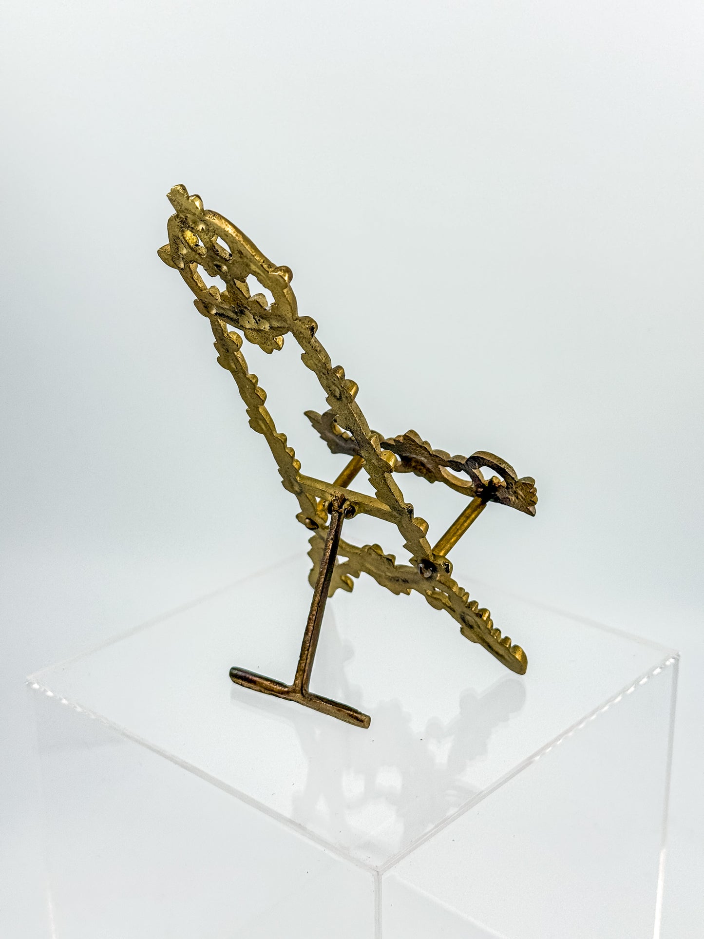 Vintage Brass Rococo Miniature Easel | Ornate Scrollwork Fleur-de-Lis Picture Stand