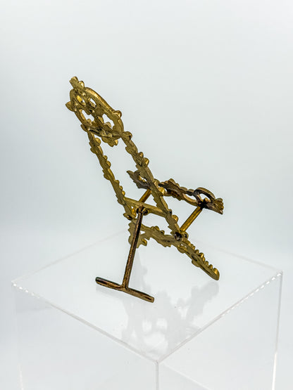 Vintage Brass Rococo Miniature Easel | Ornate Scrollwork Fleur-de-Lis Picture Stand