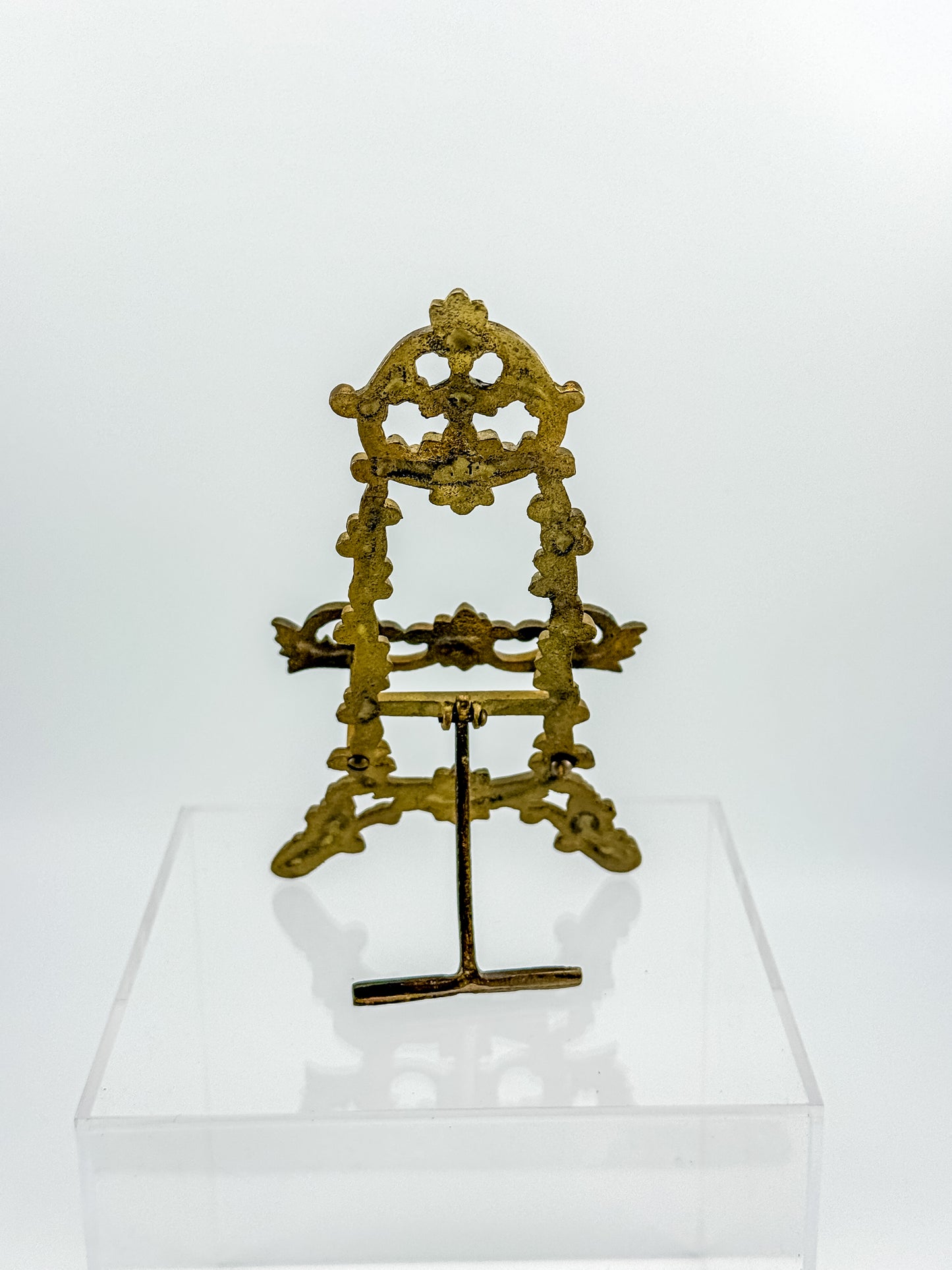 Vintage Brass Rococo Miniature Easel | Ornate Scrollwork Fleur-de-Lis Picture Stand