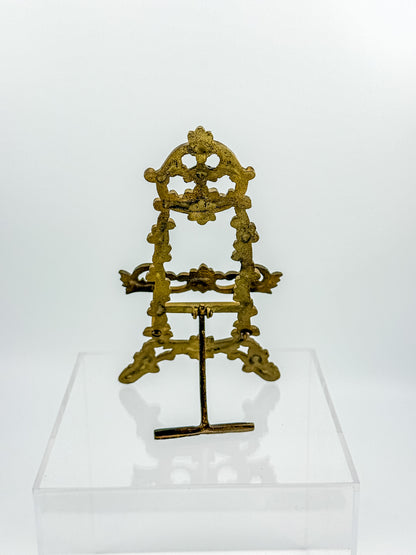 Vintage Brass Rococo Miniature Easel | Ornate Scrollwork Fleur-de-Lis Picture Stand