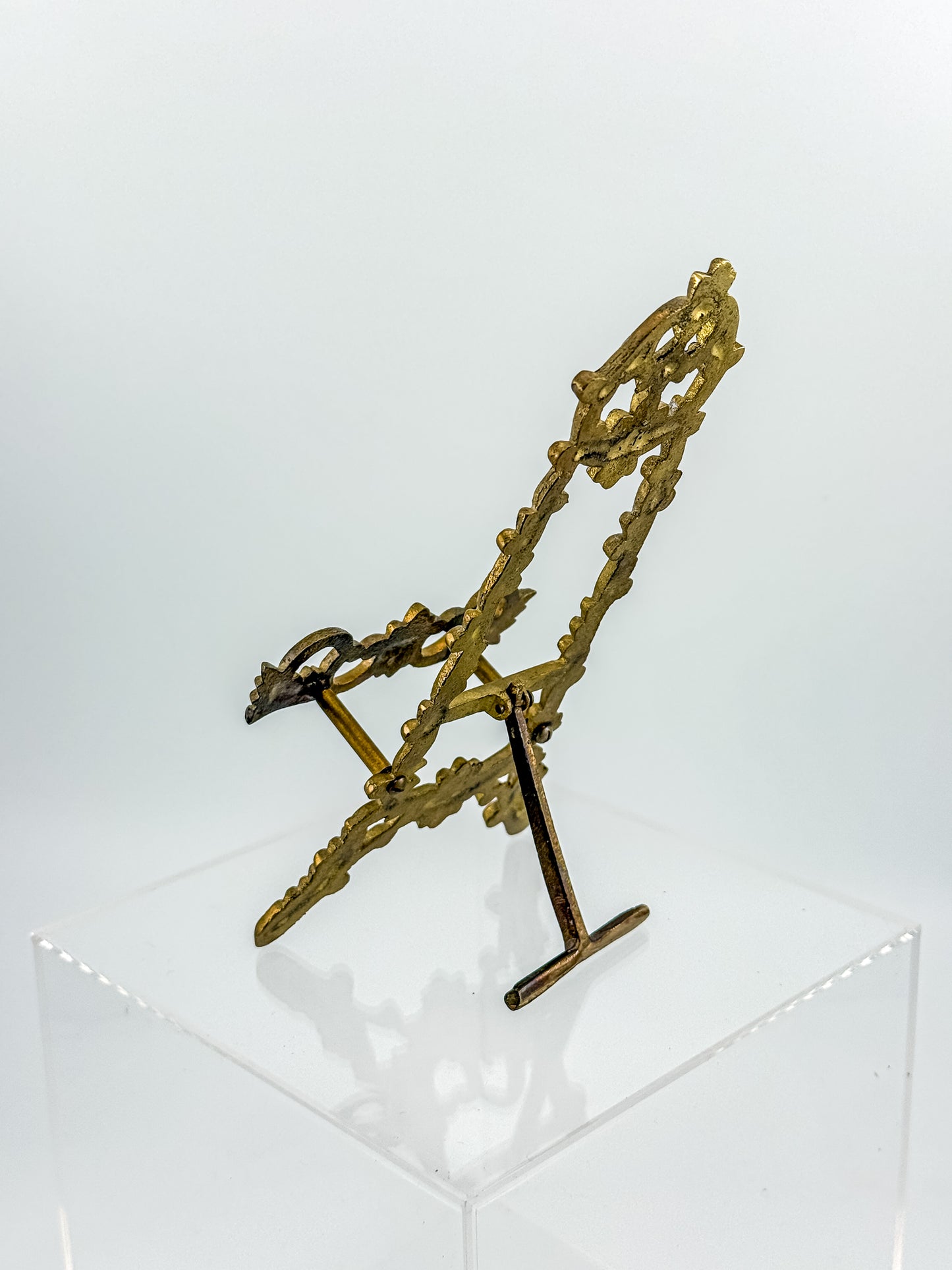 Vintage Brass Rococo Miniature Easel | Ornate Scrollwork Fleur-de-Lis Picture Stand