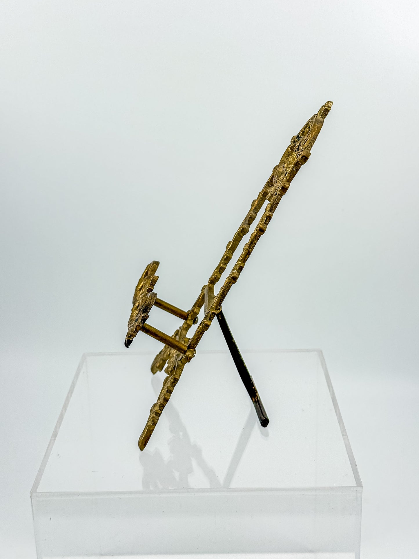 Vintage Brass Rococo Miniature Easel | Ornate Scrollwork Fleur-de-Lis Picture Stand