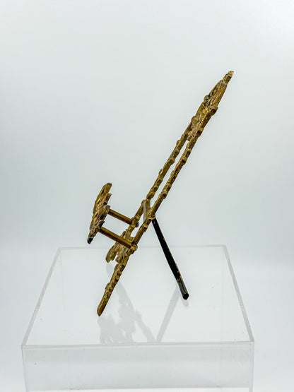 Vintage Brass Rococo Miniature Easel | Ornate Scrollwork Fleur-de-Lis Picture Stand