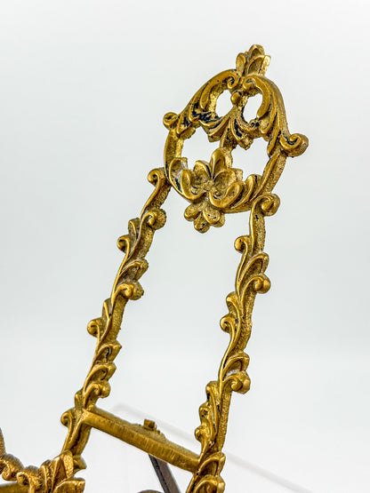 Vintage Brass Rococo Miniature Easel | Ornate Scrollwork Fleur-de-Lis Picture Stand