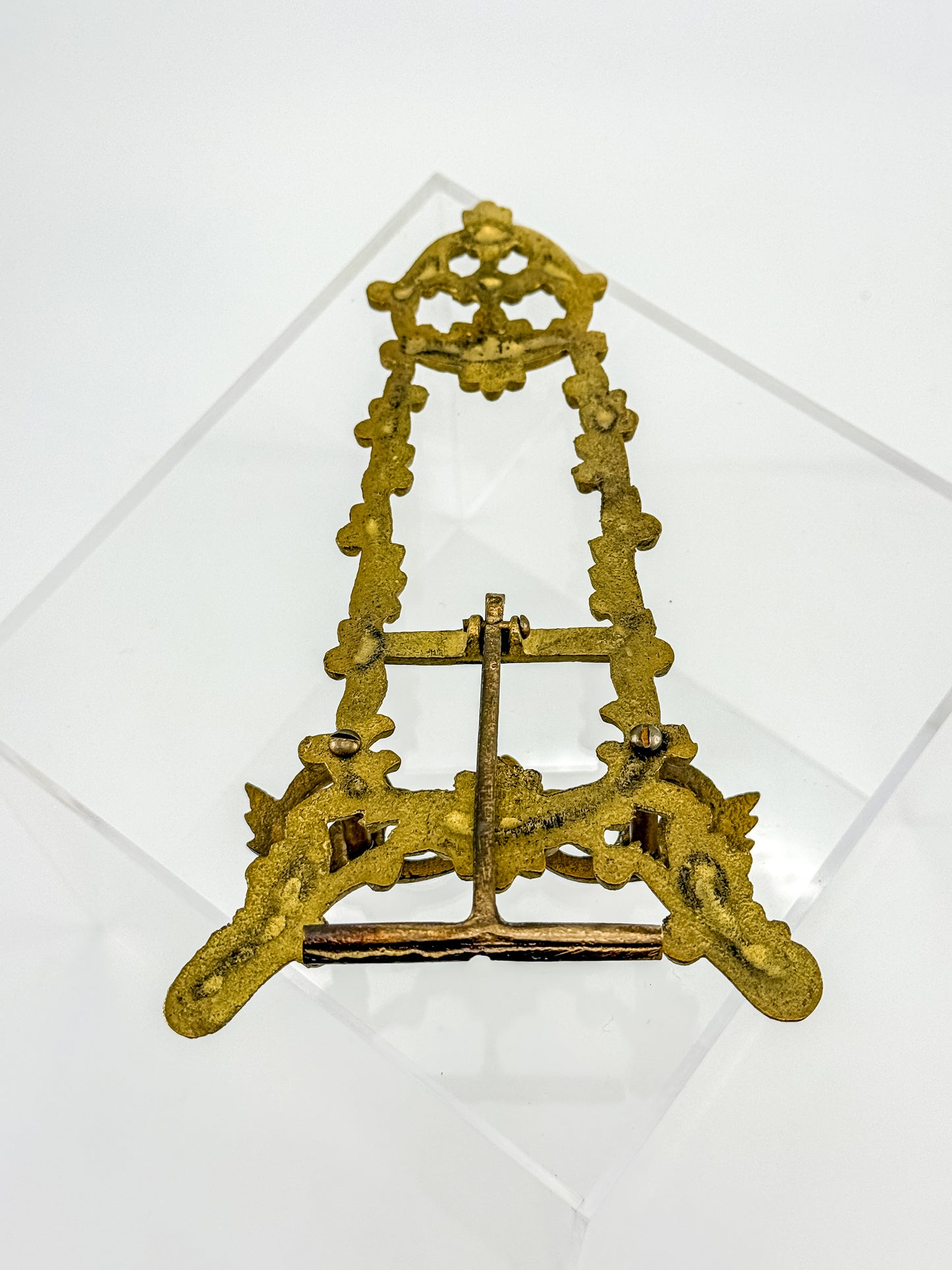 Vintage Brass Rococo Miniature Easel | Ornate Scrollwork Fleur-de-Lis Picture Stand