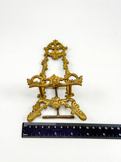 Vintage Brass Rococo Miniature Easel | Ornate Scrollwork Fleur-de-Lis Picture Stand