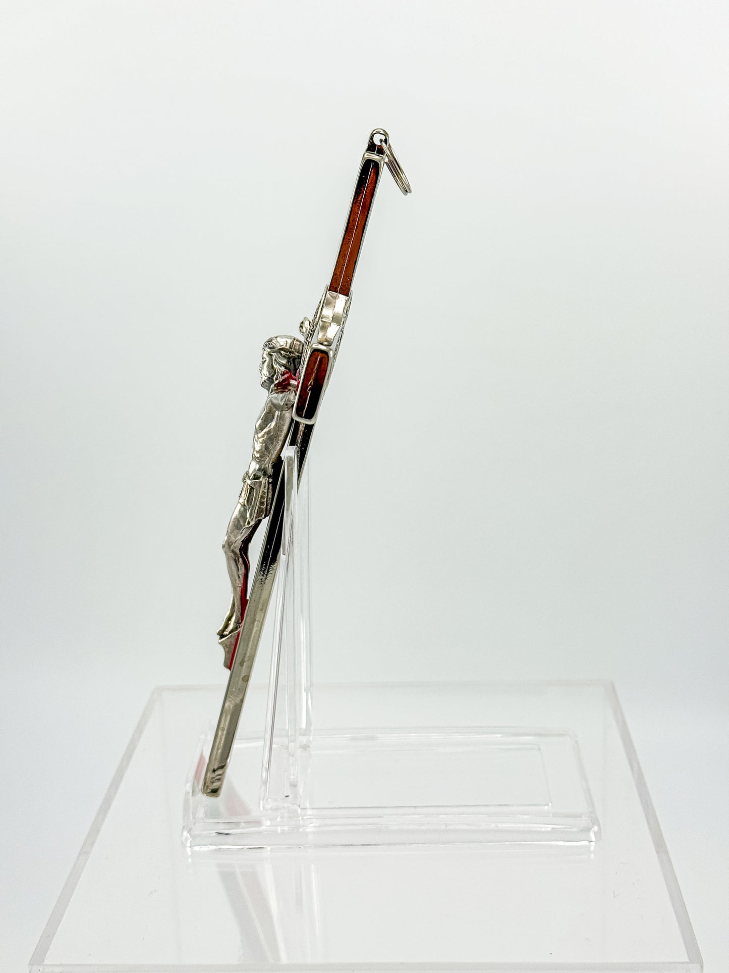 Vintage Red Enamel Saint Benedict Crucifix — Silver-Tone Wall Cross