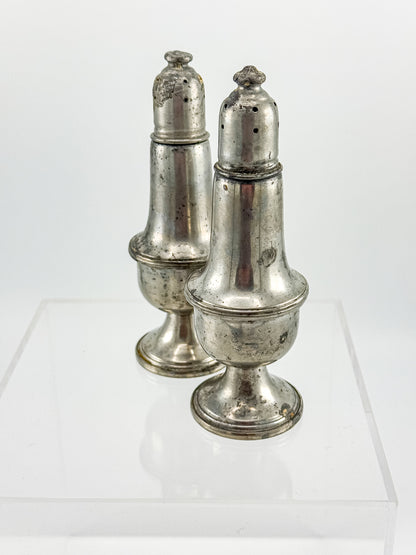 Reed & Barton Pewter Weighted Salt & Pepper Shakers | Baluster Form | Heavy Patina